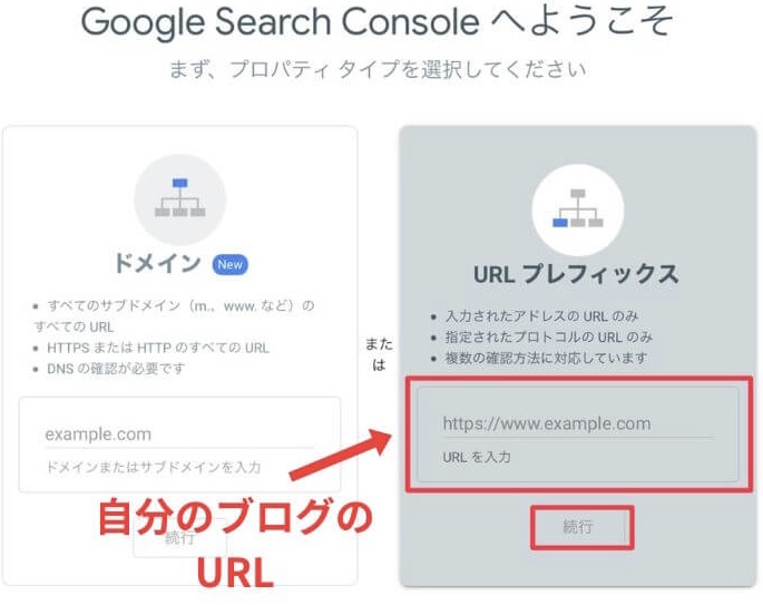 Googleサーチコンソールで自分のブログURL入力