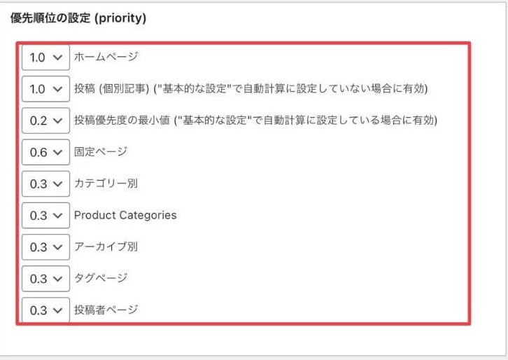 XMLSitemapsで優先順位の設定